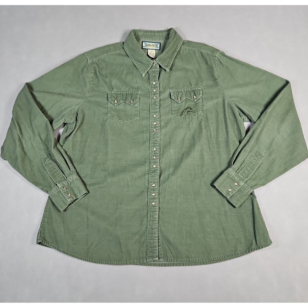 Shyanne Womens Green Pearl Snap Long Sleeve Corduroy Shirt Size Large